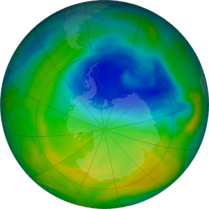 Antarctic ozone map for 13 November 2016